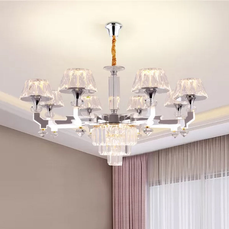 Clear Crystal Silver Ceiling Lamp Cylindrical 6/8 Bulbs Traditional Pendant Chandelier, Warm/White/Natural Light 8 Clear Clearhalo 'Ceiling Lights' 'Chandeliers' Lighting' options 1452468_79a90010-74ad-411c-a9c4-ea07fdce42bc