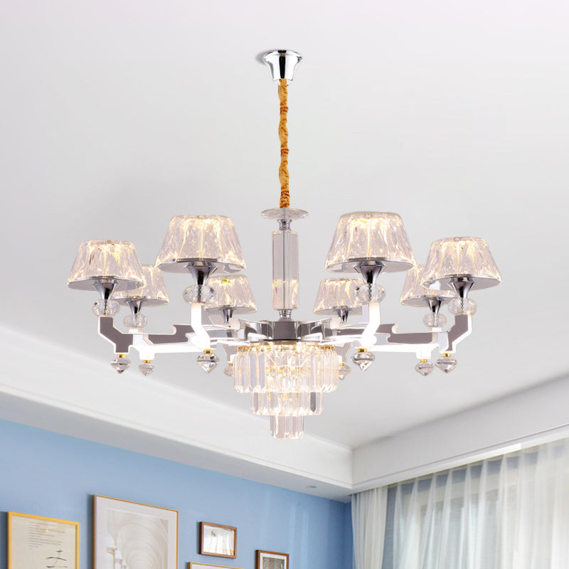 Clear Crystal Silver Ceiling Lamp Cylindrical 6/8 Bulbs Traditional Pendant Chandelier, Warm/White/Natural Light Clearhalo 'Ceiling Lights' 'Chandeliers' Lighting' options 1452469