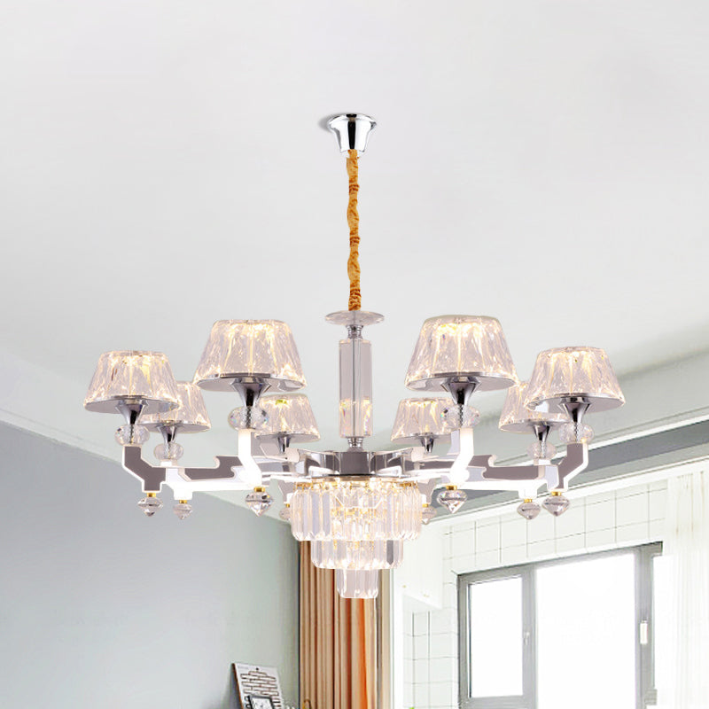 Clear Crystal Silver Ceiling Lamp Cylindrical 6/8 Bulbs Traditional Pendant Chandelier, Warm/White/Natural Light Clearhalo 'Ceiling Lights' 'Chandeliers' Lighting' options 1452470