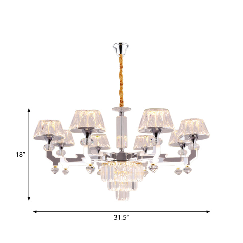 Clear Crystal Silver Ceiling Lamp Cylindrical 6/8 Bulbs Traditional Pendant Chandelier, Warm/White/Natural Light Clearhalo 'Ceiling Lights' 'Chandeliers' Lighting' options 1452472