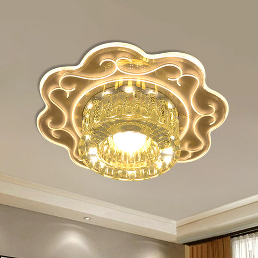 Modern Drum Close to Ceiling Lighting Clear Crystal Glass Balcony LED Flush Mount Lamp, Warm/Multi Color/Red Light Clearhalo 'Ceiling Lights' 'Close To Ceiling Lights' 'Close to ceiling' 'Flush mount' Lighting' 1452498