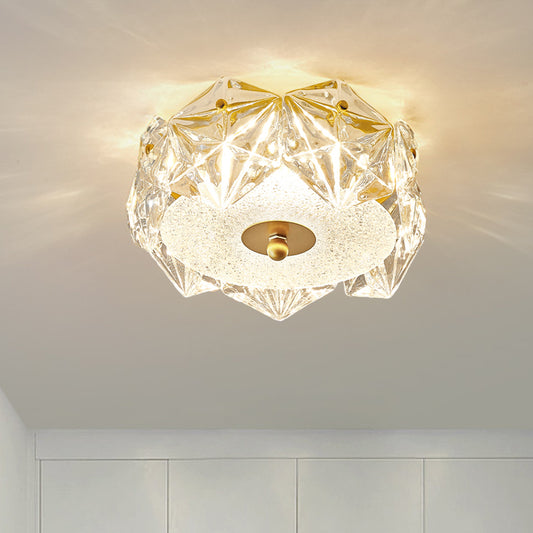 LED Doorway Ceiling Light Fixture Modern Gold Flush Mount Lamp with Hexagon Clear Crystal Shade Clear Clearhalo 'Ceiling Lights' 'Close To Ceiling Lights' 'Close to ceiling' 'Flush mount' Lighting' 1452505