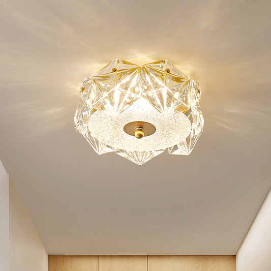 LED Doorway Ceiling Light Fixture Modern Gold Flush Mount Lamp with Hexagon Clear Crystal Shade Clearhalo 'Ceiling Lights' 'Close To Ceiling Lights' 'Close to ceiling' 'Flush mount' Lighting' 1452506