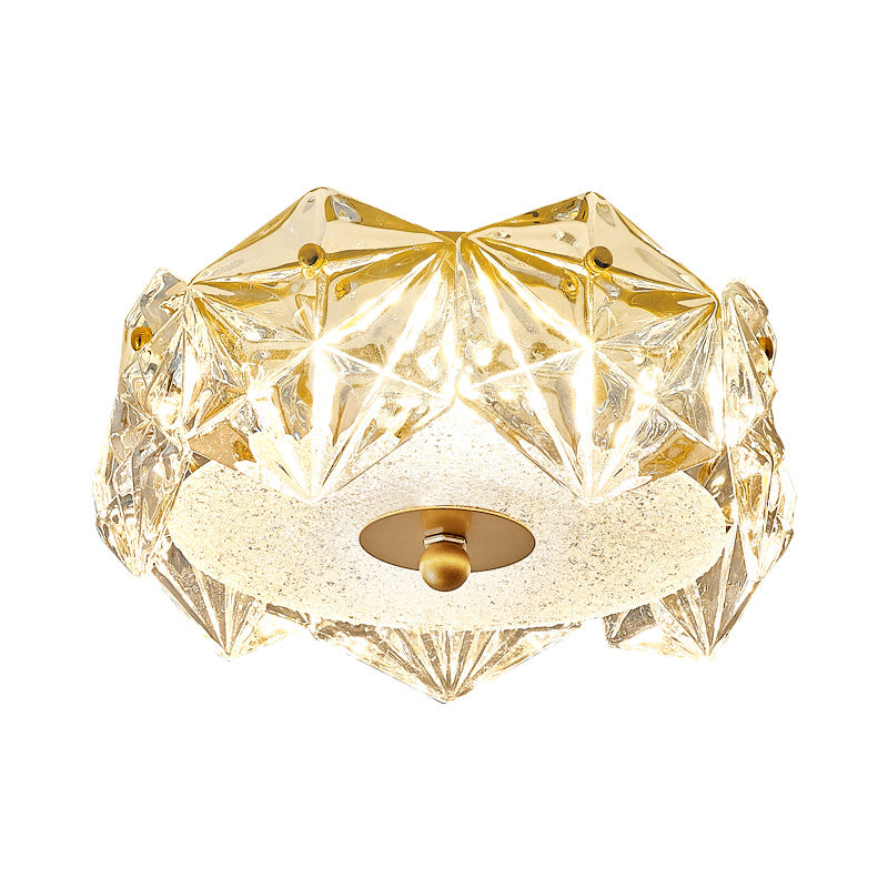 LED Doorway Ceiling Light Fixture Modern Gold Flush Mount Lamp with Hexagon Clear Crystal Shade Clearhalo 'Ceiling Lights' 'Close To Ceiling Lights' 'Close to ceiling' 'Flush mount' Lighting' 1452507