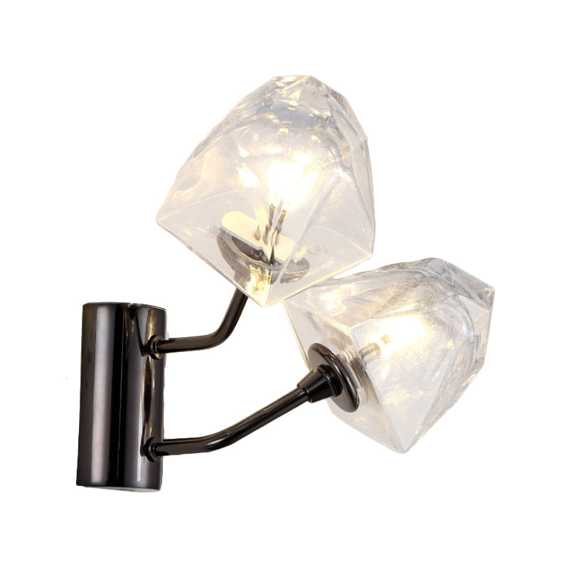 Clear Glass Faceted Wall Sconce Contemporary Style 1/2-Light Black/Gold Finish Wall Mounted Lamp for Stairway Clearhalo 'Cast Iron' 'Glass' 'Industrial' 'Modern wall lights' 'Modern' 'Tiffany' 'Traditional wall lights' 'Wall Lamps & Sconces' 'Wall Lights' Lighting' 145252