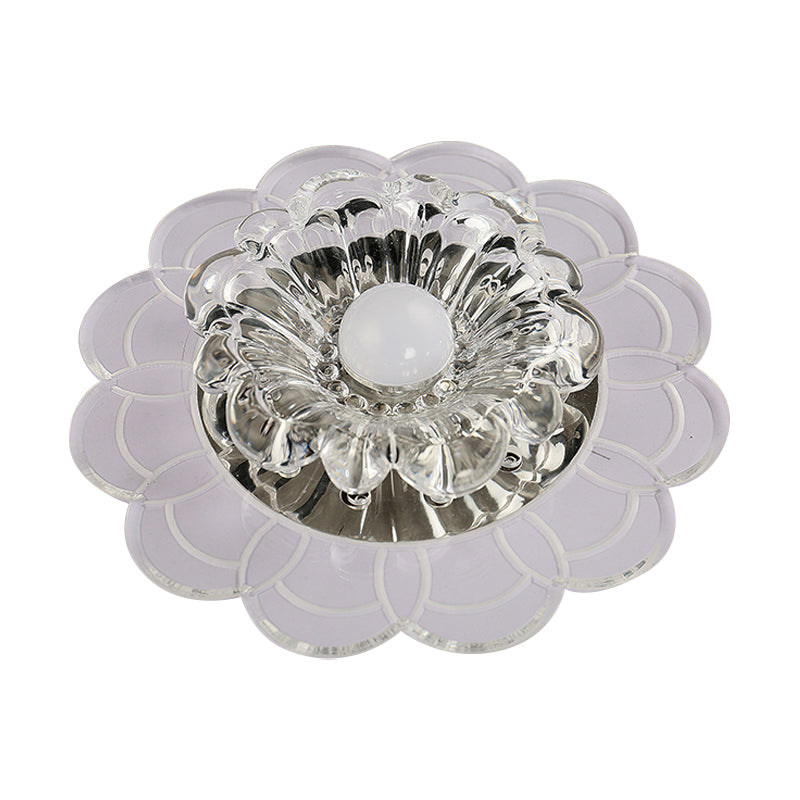 Clear Crystal Flower Ceiling Lighting Modern LED Flush Mount Fixture in Silver for Doorway, Warm/Multi Color Light Clearhalo 'Ceiling Lights' 'Close To Ceiling Lights' 'Close to ceiling' 'Flush mount' Lighting' 1452522