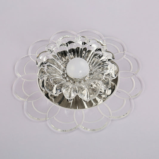 Clear Crystal Flower Ceiling Lighting Modern LED Flush Mount Fixture in Silver for Doorway, Warm/Multi Color Light Clearhalo 'Ceiling Lights' 'Close To Ceiling Lights' 'Close to ceiling' 'Flush mount' Lighting' 1452523