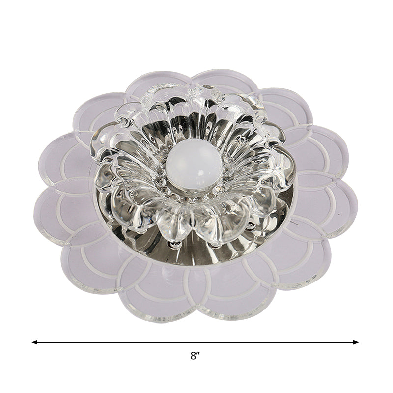 Clear Crystal Flower Ceiling Lighting Modern LED Flush Mount Fixture in Silver for Doorway, Warm/Multi Color Light Clearhalo 'Ceiling Lights' 'Close To Ceiling Lights' 'Close to ceiling' 'Flush mount' Lighting' 1452524