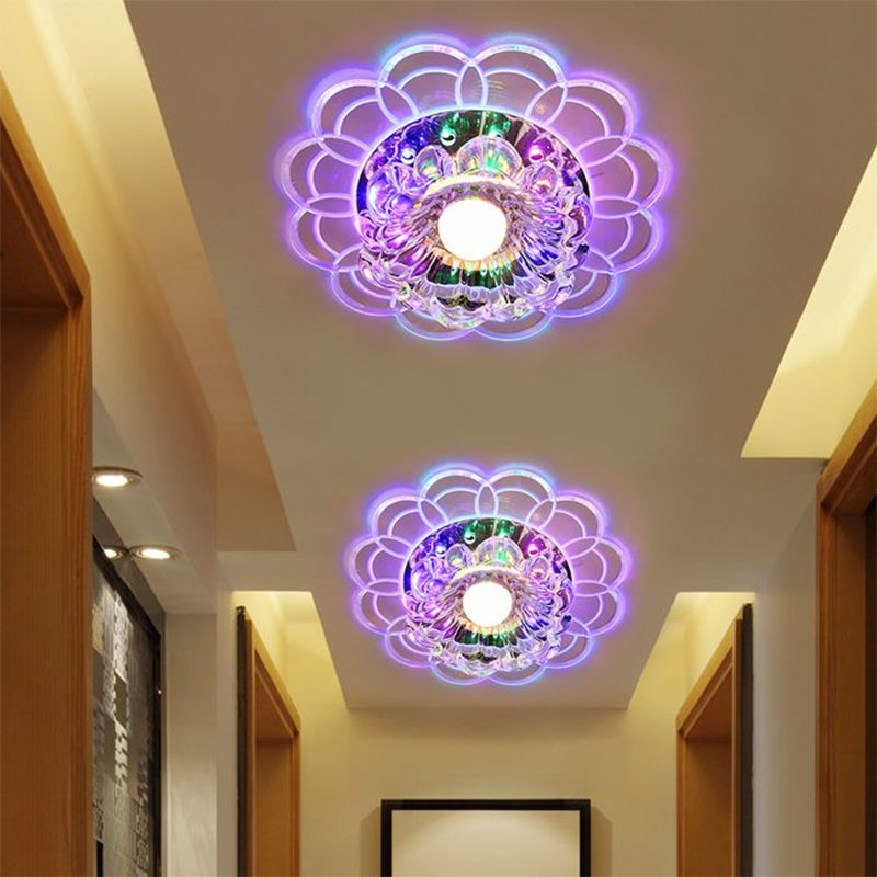 Clear Crystal Flower Ceiling Lighting Modern LED Flush Mount Fixture in Silver for Doorway, Warm/Multi Color Light Clear Multi Color B Clearhalo 'Ceiling Lights' 'Close To Ceiling Lights' 'Close to ceiling' 'Flush mount' Lighting' 1452525