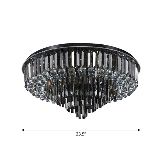 23.5"/31.5" Wide Modern LED Flushmount with Crystal Prisms Shade Stainless-Steel Tapered Ceiling Lighting, Warm/White Light Clearhalo 'Ceiling Lights' 'Close To Ceiling Lights' 'Close to ceiling' 'Flush mount' Lighting' 1452529