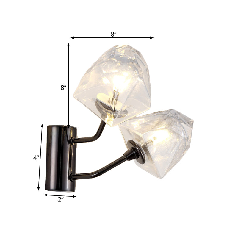 Clear Glass Faceted Wall Sconce Contemporary Style 1/2-Light Black/Gold Finish Wall Mounted Lamp for Stairway Clearhalo 'Cast Iron' 'Glass' 'Industrial' 'Modern wall lights' 'Modern' 'Tiffany' 'Traditional wall lights' 'Wall Lamps & Sconces' 'Wall Lights' Lighting' 145253