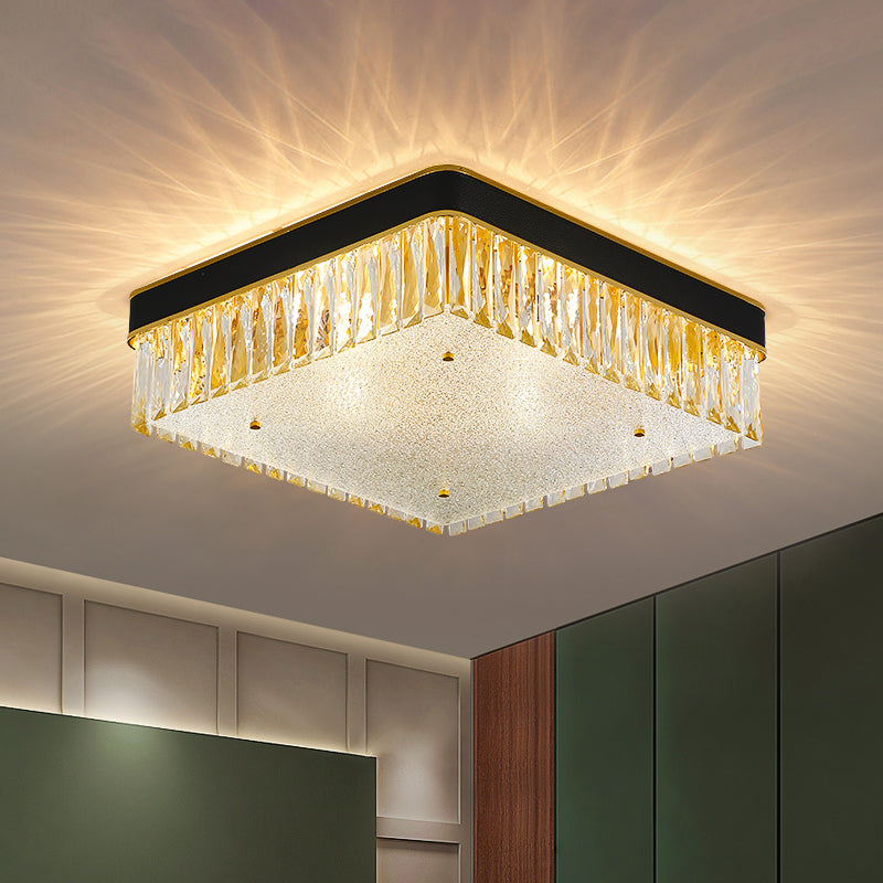 Clear Crystal Square Flush Mount Modern LED Close to Ceiling Light Fixture in Black for Parlor Black Clearhalo 'Ceiling Lights' 'Close To Ceiling Lights' 'Close to ceiling' Lighting' 1452531