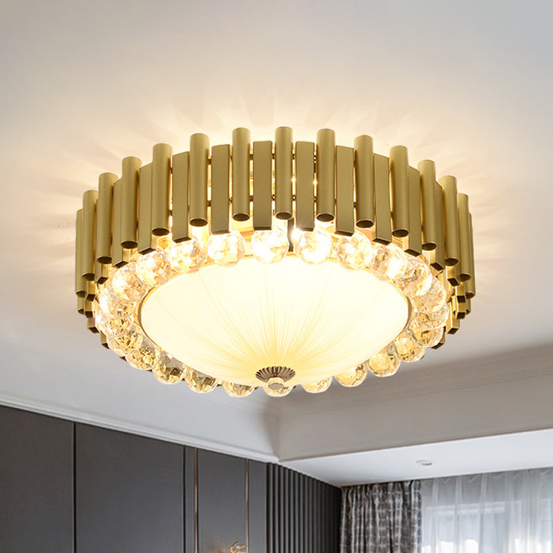 Faceted Crystal Dome Flushmount Lighting Modern 6-Head Ceiling Mounted Fixture in Brass for Bedroom Clearhalo 'Ceiling Lights' 'Close To Ceiling Lights' 'Close to ceiling' 'Flush mount' Lighting' 1452536