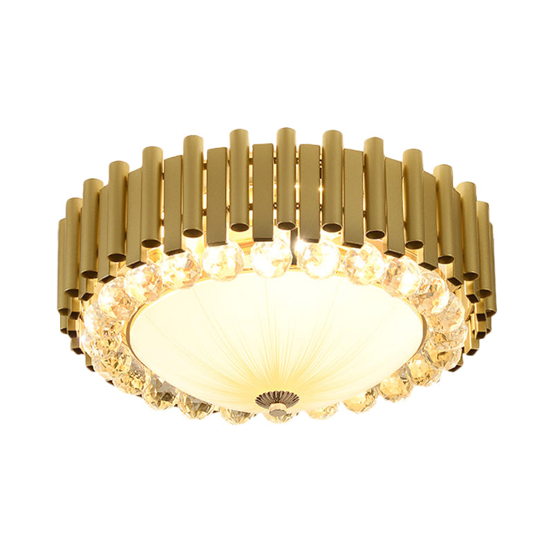 Faceted Crystal Dome Flushmount Lighting Modern 6-Head Ceiling Mounted Fixture in Brass for Bedroom Clearhalo 'Ceiling Lights' 'Close To Ceiling Lights' 'Close to ceiling' 'Flush mount' Lighting' 1452537