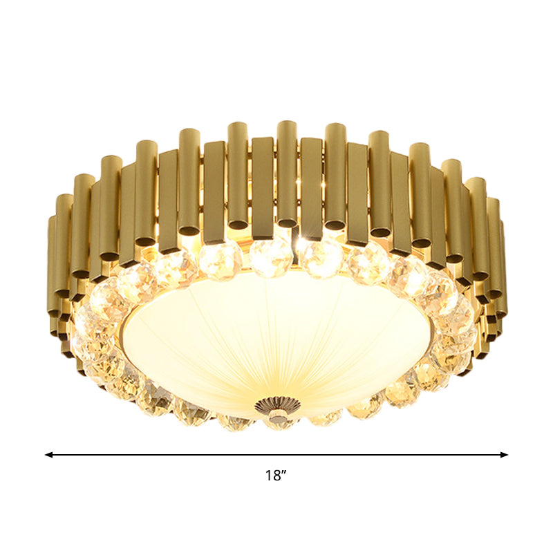 Faceted Crystal Dome Flushmount Lighting Modern 6-Head Ceiling Mounted Fixture in Brass for Bedroom Clearhalo 'Ceiling Lights' 'Close To Ceiling Lights' 'Close to ceiling' 'Flush mount' Lighting' 1452538