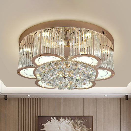 Gold Flower LED Ceiling Mounted Fixture Contemporary Fluted Clear Crystal Flush Light Clear Clearhalo 'Ceiling Lights' 'Close To Ceiling Lights' 'Close to ceiling' 'Flush mount' Lighting' 1452539