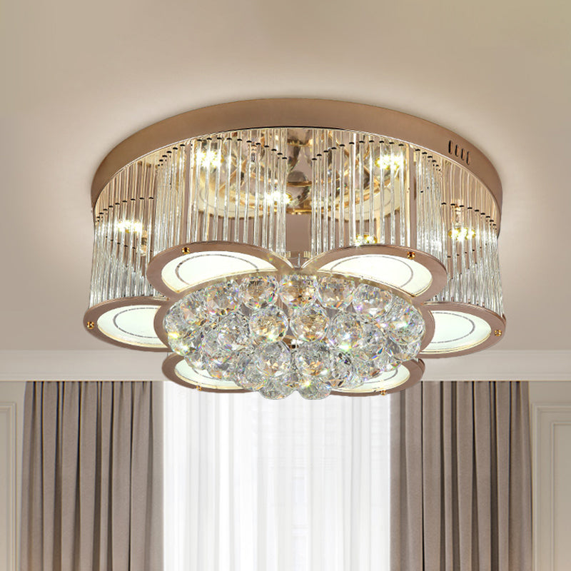 Gold Flower LED Ceiling Mounted Fixture Contemporary Fluted Clear Crystal Flush Light Clearhalo 'Ceiling Lights' 'Close To Ceiling Lights' 'Close to ceiling' 'Flush mount' Lighting' 1452540