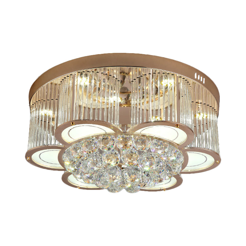 Gold Flower LED Ceiling Mounted Fixture Contemporary Fluted Clear Crystal Flush Light Clearhalo 'Ceiling Lights' 'Close To Ceiling Lights' 'Close to ceiling' 'Flush mount' Lighting' 1452541