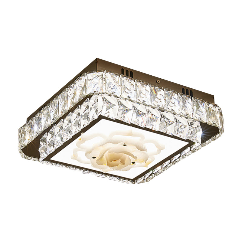 Modern Round/Square Flush Mount Light Faceted Crystal LED Nickel Ceiling Lighting with Floral Design Clearhalo 'Ceiling Lights' 'Close To Ceiling Lights' 'Close to ceiling' 'Flush mount' Lighting' 1452550