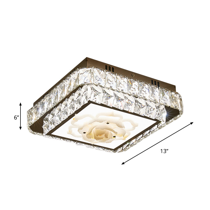 Modern Round/Square Flush Mount Light Faceted Crystal LED Nickel Ceiling Lighting with Floral Design Clearhalo 'Ceiling Lights' 'Close To Ceiling Lights' 'Close to ceiling' 'Flush mount' Lighting' 1452551