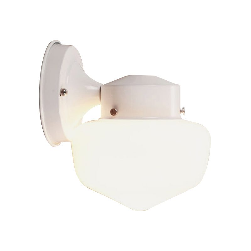 Schoolhouse Sconce Light Modern White Glass 1 Light Black/White Mirror Wall Mounted Lamp Clearhalo 'Cast Iron' 'Glass' 'Industrial' 'Modern wall lights' 'Modern' 'Tiffany' 'Traditional wall lights' 'Wall Lamps & Sconces' 'Wall Lights' Lighting' 145279