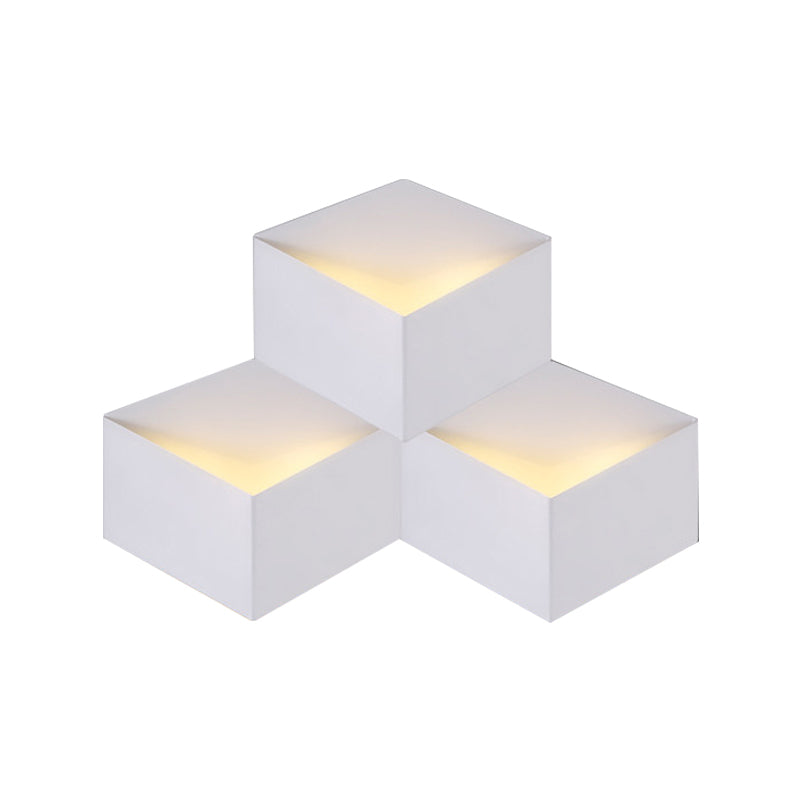 Metallic Geometric Wall Mount Light Minimalism 1/2-Light White Wall Lamp with Cubic Shape for Corridor Clearhalo 'Cast Iron' 'Glass' 'Industrial' 'Modern wall lights' 'Modern' 'Tiffany' 'Traditional wall lights' 'Wall Lamps & Sconces' 'Wall Lights' Lighting' 145297