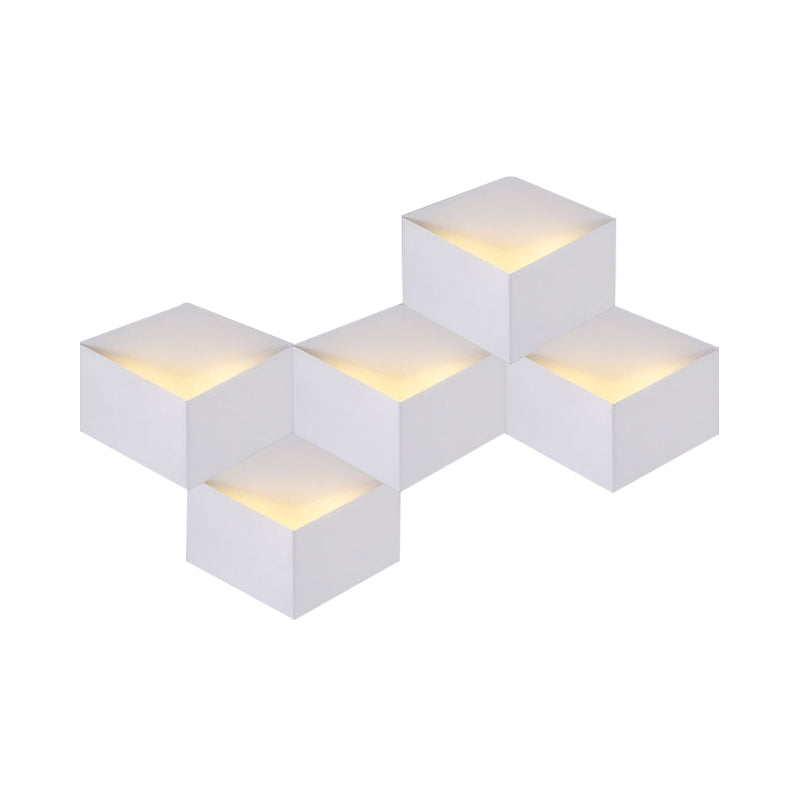 Metallic Geometric Wall Mount Light Minimalism 1/2-Light White Wall Lamp with Cubic Shape for Corridor Clearhalo 'Cast Iron' 'Glass' 'Industrial' 'Modern wall lights' 'Modern' 'Tiffany' 'Traditional wall lights' 'Wall Lamps & Sconces' 'Wall Lights' Lighting' 145300