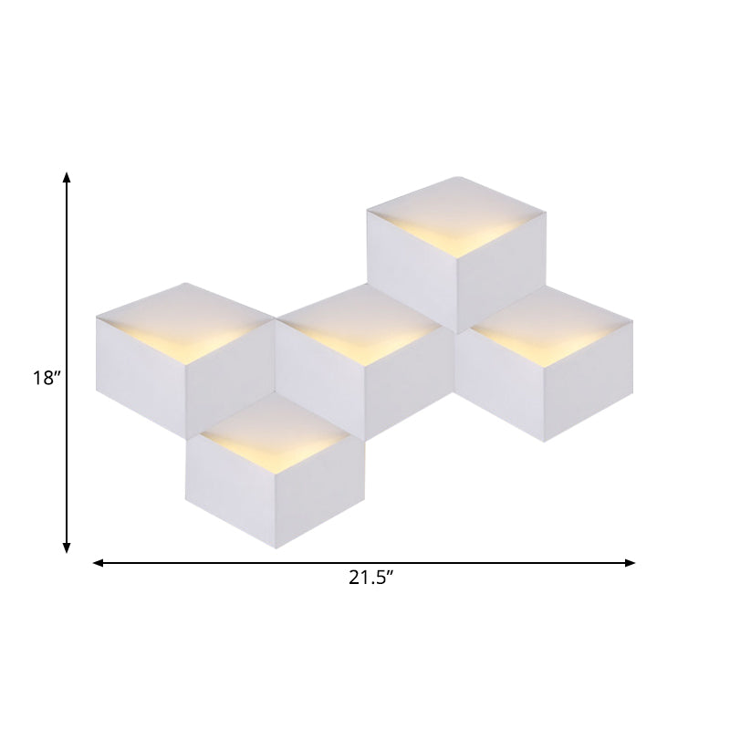 Metallic Geometric Wall Mount Light Minimalism 1/2-Light White Wall Lamp with Cubic Shape for Corridor Clearhalo 'Cast Iron' 'Glass' 'Industrial' 'Modern wall lights' 'Modern' 'Tiffany' 'Traditional wall lights' 'Wall Lamps & Sconces' 'Wall Lights' Lighting' 145301