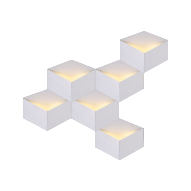 Metallic Geometric Wall Mount Light Minimalism 1/2-Light White Wall Lamp with Cubic Shape for Corridor Clearhalo 'Cast Iron' 'Glass' 'Industrial' 'Modern wall lights' 'Modern' 'Tiffany' 'Traditional wall lights' 'Wall Lamps & Sconces' 'Wall Lights' Lighting' 145303