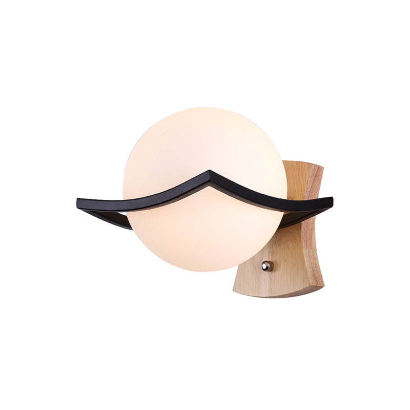 Black Ball Sconce Lighting Modernist 1 Light White Glass Wall Sconce Light for Bedroom Clearhalo 'Cast Iron' 'Glass' 'Industrial' 'Modern wall lights' 'Modern' 'Tiffany' 'Traditional wall lights' 'Wall Lamps & Sconces' 'Wall Lights' Lighting' 145325