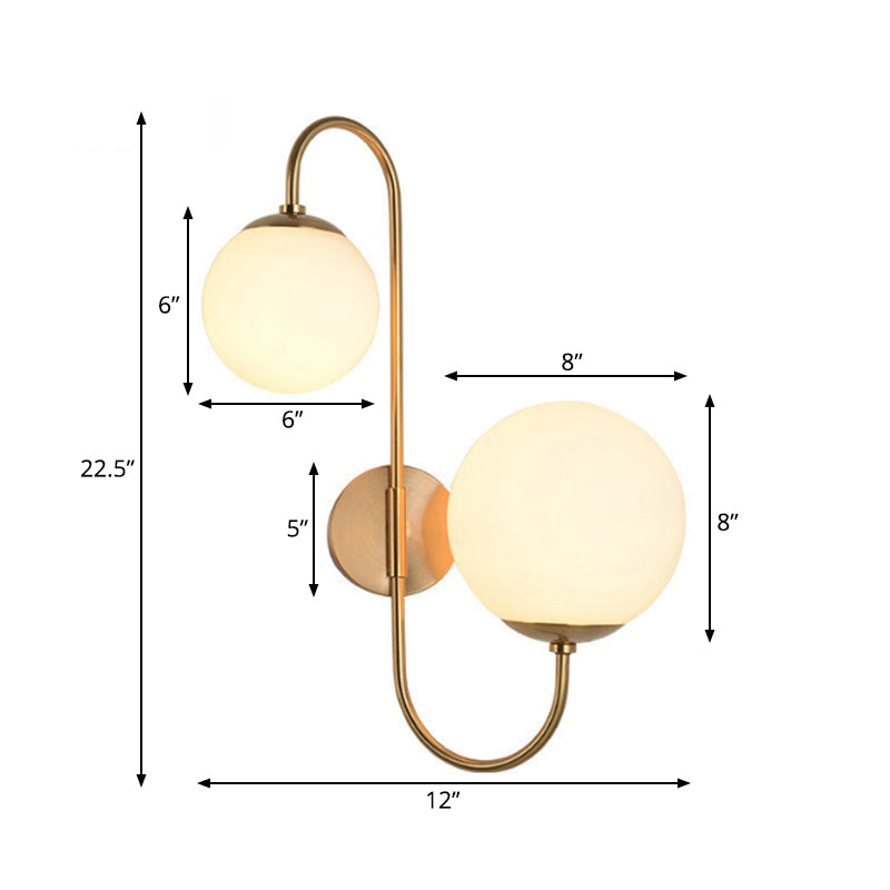 Ball Wall Sconce Light Contemporary Opal Glass 2 Lights Gold Wall Mount Lighting Clearhalo 'Cast Iron' 'Glass' 'Industrial' 'Modern wall lights' 'Modern' 'Tiffany' 'Traditional wall lights' 'Wall Lamps & Sconces' 'Wall Lights' Lighting' 145332