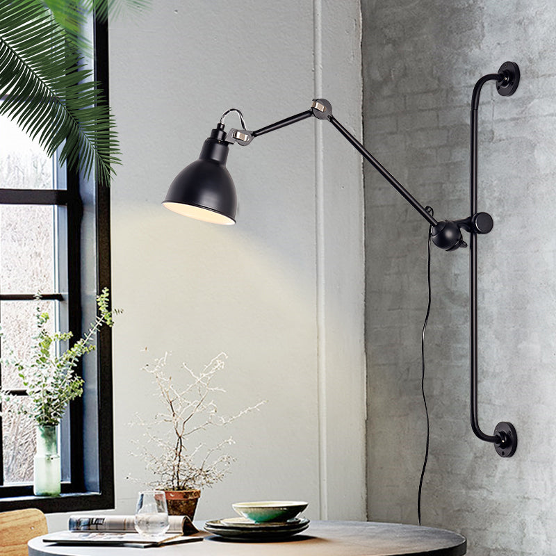 Black/White Dome Shade Wall Mounted Light Modernist Style 1 Head Metallic Adjustable Wall Lamp for Dining Room Black Clearhalo 'Cast Iron' 'Glass' 'Industrial' 'Modern wall lights' 'Modern' 'Tiffany' 'Traditional wall lights' 'Wall Lamps & Sconces' 'Wall Lights' Lighting' 145334