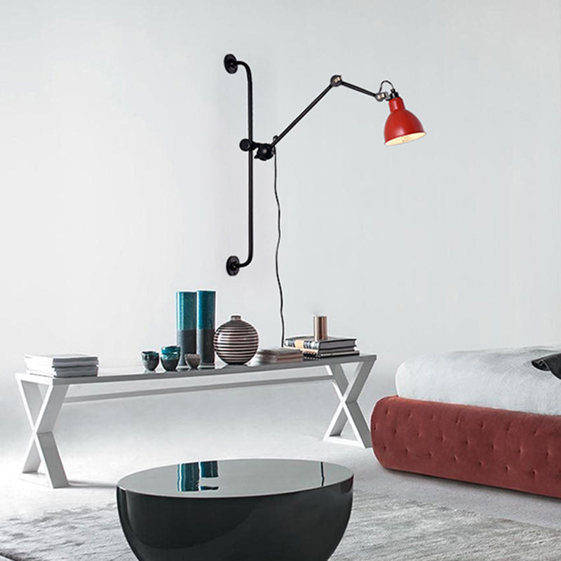 Black/White Dome Shade Wall Mounted Light Modernist Style 1 Head Metallic Adjustable Wall Lamp for Dining Room Red Clearhalo 'Cast Iron' 'Glass' 'Industrial' 'Modern wall lights' 'Modern' 'Tiffany' 'Traditional wall lights' 'Wall Lamps & Sconces' 'Wall Lights' Lighting' 145342
