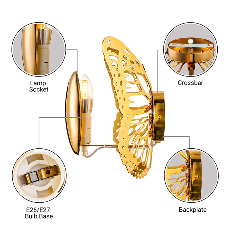 Gold Butterfly Wall Sconce Light Art Deco Metal Single Light Wall Lamp for Kids Room Clearhalo 'Cast Iron' 'Glass' 'Industrial' 'Modern wall lights' 'Modern' 'Tiffany' 'Traditional wall lights' 'Wall Lamps & Sconces' 'Wall Lights' Lighting' 145379