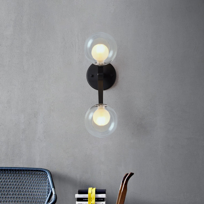 Black/Gold Bubble Wall Sconce Lamp Nordic 2 Lights Clear Glass Wall Sconce Lighting for Bedroom Black Clearhalo 'Cast Iron' 'Glass' 'Industrial' 'Modern wall lights' 'Modern' 'Tiffany' 'Traditional wall lights' 'Wall Lamps & Sconces' 'Wall Lights' Lighting' 145393