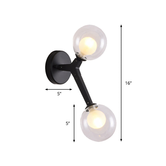 Black/Gold Bubble Wall Sconce Lamp Nordic 2 Lights Clear Glass Wall Sconce Lighting for Bedroom Clearhalo 'Cast Iron' 'Glass' 'Industrial' 'Modern wall lights' 'Modern' 'Tiffany' 'Traditional wall lights' 'Wall Lamps & Sconces' 'Wall Lights' Lighting' 145396