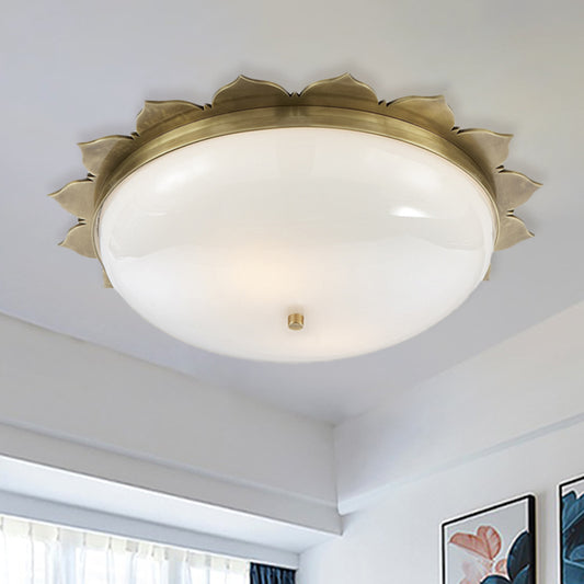 3 Heads Opal Glass Ceiling Light Colonialist Gold Bowl Shape Bedroom Flush Mount Recessed Lighting Gold Clearhalo 'Ceiling Lights' 'Close To Ceiling Lights' 'Close to ceiling' 'Flush mount' Lighting' 1454120