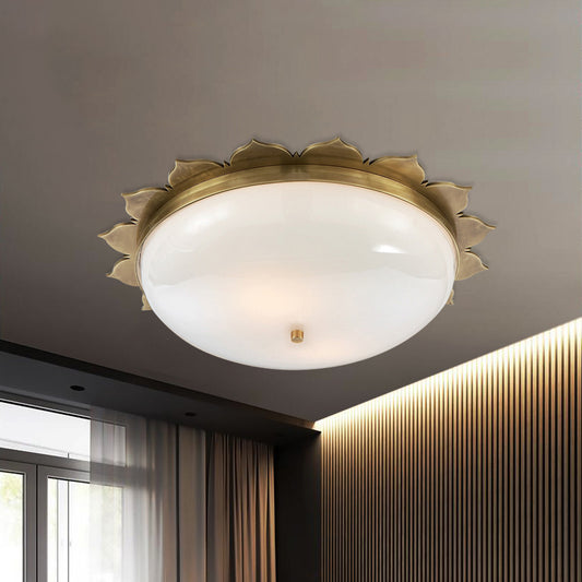 3 Heads Opal Glass Ceiling Light Colonialist Gold Bowl Shape Bedroom Flush Mount Recessed Lighting Clearhalo 'Ceiling Lights' 'Close To Ceiling Lights' 'Close to ceiling' 'Flush mount' Lighting' 1454122