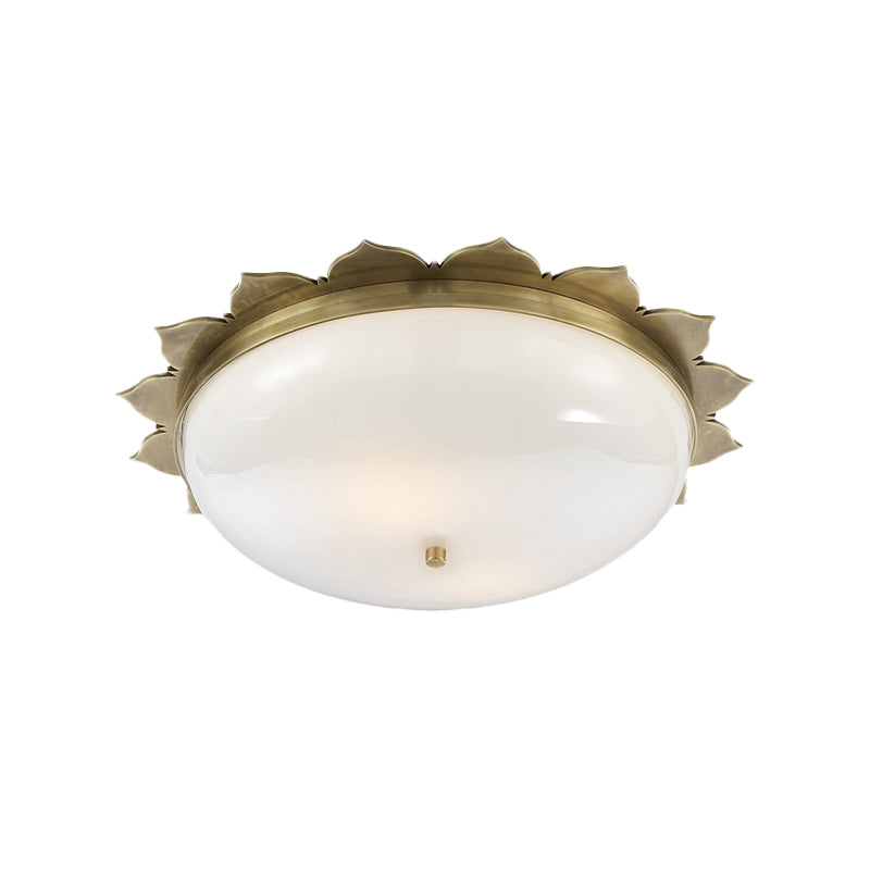 3 Heads Opal Glass Ceiling Light Colonialist Gold Bowl Shape Bedroom Flush Mount Recessed Lighting Clearhalo 'Ceiling Lights' 'Close To Ceiling Lights' 'Close to ceiling' 'Flush mount' Lighting' 1454123