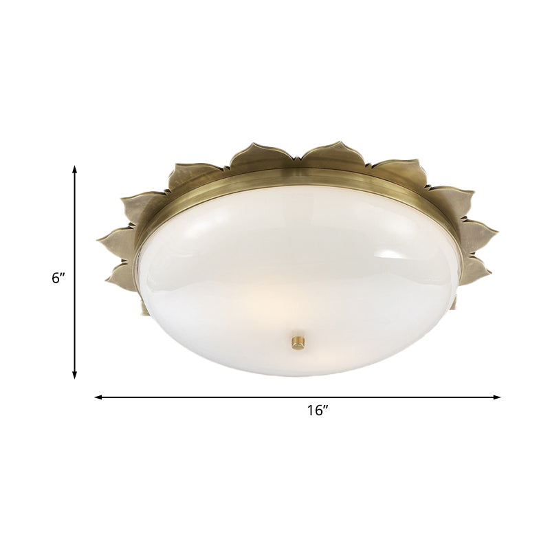 3 Heads Opal Glass Ceiling Light Colonialist Gold Bowl Shape Bedroom Flush Mount Recessed Lighting Clearhalo 'Ceiling Lights' 'Close To Ceiling Lights' 'Close to ceiling' 'Flush mount' Lighting' 1454124