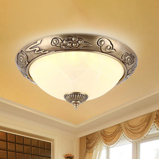 LED Flush Mount Light Fixture Colonialism Dome Shade Opal Glass Ceiling Lighting in Brass for Bedroom, 12"/16" W Clearhalo 'Ceiling Lights' 'Close To Ceiling Lights' 'Close to ceiling' 'Flush mount' Lighting' 1454145