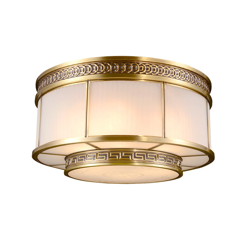 Ring Restaurant Flush Ceiling Light Colonial Opal Glass 4/6 Bulbs Gold Flush Mount Lighting Fixture Clearhalo 'Ceiling Lights' 'Close To Ceiling Lights' 'Close to ceiling' 'Flush mount' Lighting' 1454159