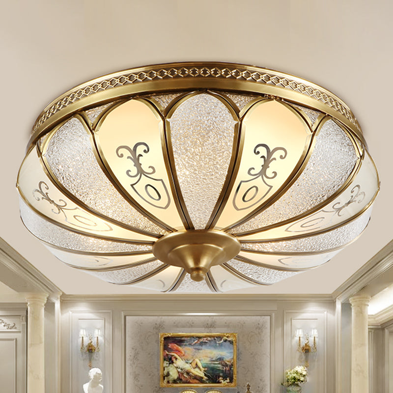 Lotus Frosted Glass Ceiling Flush Colonial 3/4/5 Heads Bedroom Flush Mount Light Fixture in Gold Clearhalo 'Ceiling Lights' 'Close To Ceiling Lights' 'Close to ceiling' 'Flush mount' Lighting' 1454173