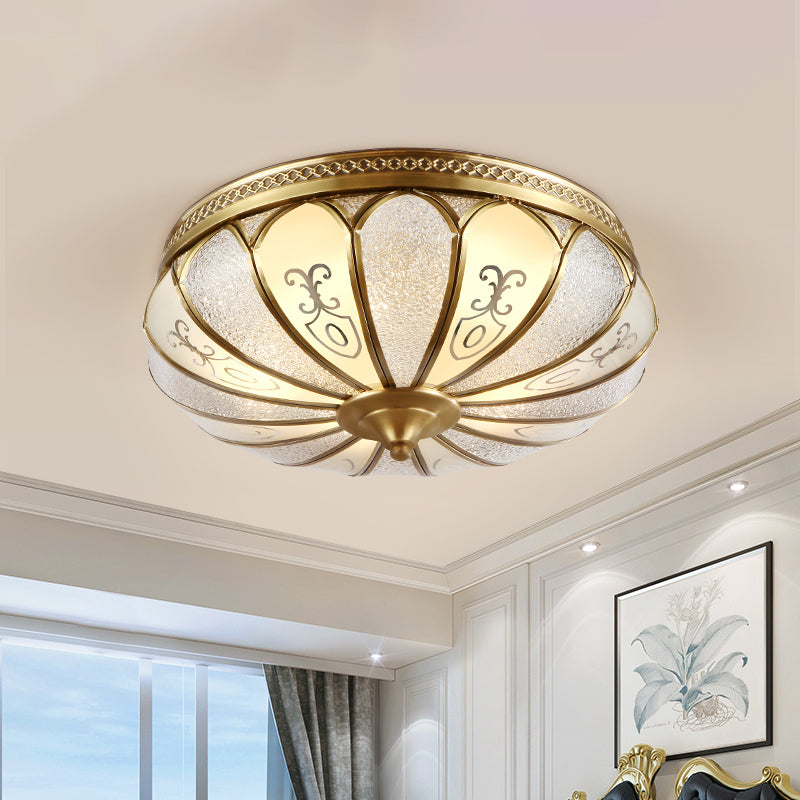 Lotus Frosted Glass Ceiling Flush Colonial 3/4/5 Heads Bedroom Flush Mount Light Fixture in Gold 5 Gold Clearhalo 'Ceiling Lights' 'Close To Ceiling Lights' 'Close to ceiling' 'Flush mount' Lighting' 1454174