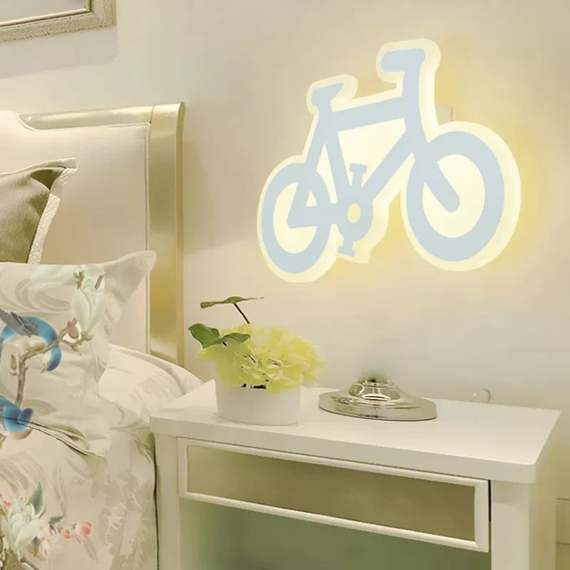 White Finish LED Wall Light Contemporary Creative Acrylic Sconce Light for Child Bedroom White White Bicycle Clearhalo 'Wall Lamps & Sconces' 'Wall Lights' Lighting' 14542