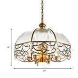 Prismatic Glass Gold Chandelier Lamp Scalloped 7-Bulb Colonial Hanging Light with Pull Chain Switch Clearhalo 'Ceiling Lights' 'Chandeliers' Lighting' options 1454228