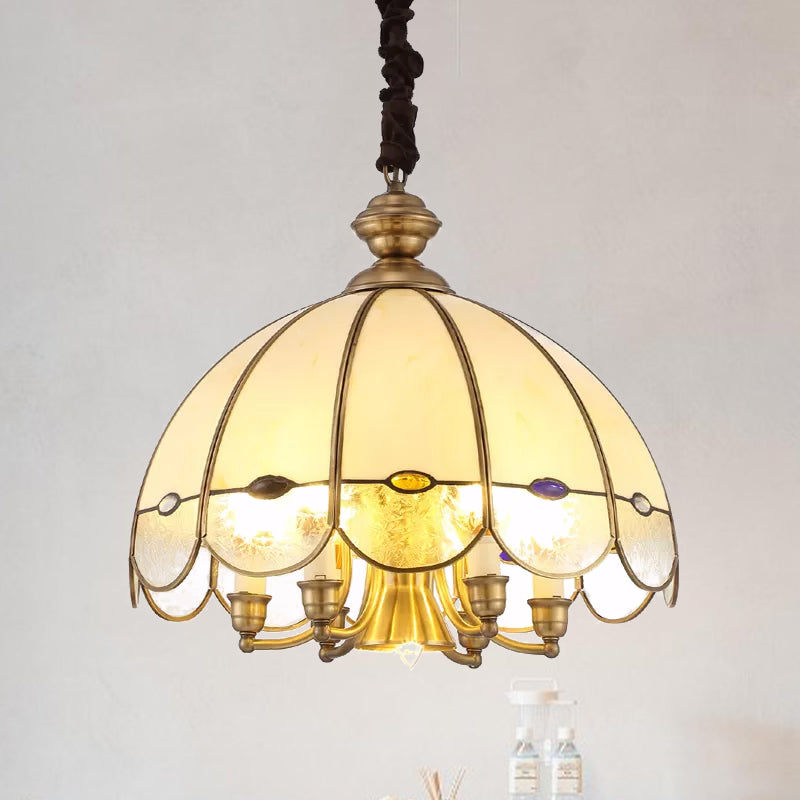 Bubble Glass Scalloped Chandelier Lighting Colonial 6-Head Dining Room Pendant in Gold with Bead Clearhalo 'Ceiling Lights' 'Chandeliers' Lighting' options 1454229