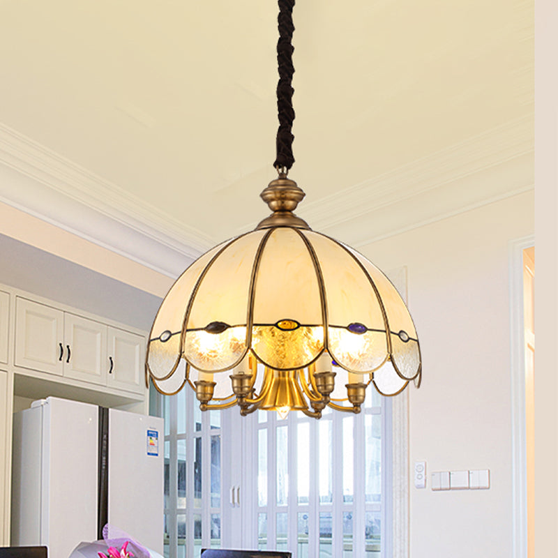 Bubble Glass Scalloped Chandelier Lighting Colonial 6-Head Dining Room Pendant in Gold with Bead Clearhalo 'Ceiling Lights' 'Chandeliers' Lighting' options 1454230