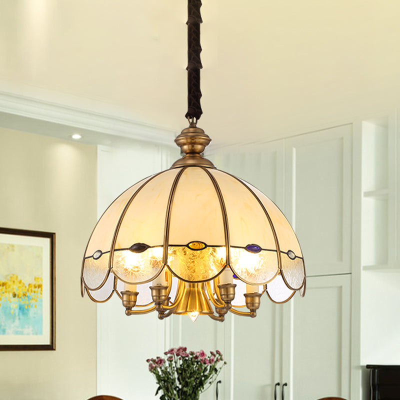 Bubble Glass Scalloped Chandelier Lighting Colonial 6-Head Dining Room Pendant in Gold with Bead Clearhalo 'Ceiling Lights' 'Chandeliers' Lighting' options 1454231