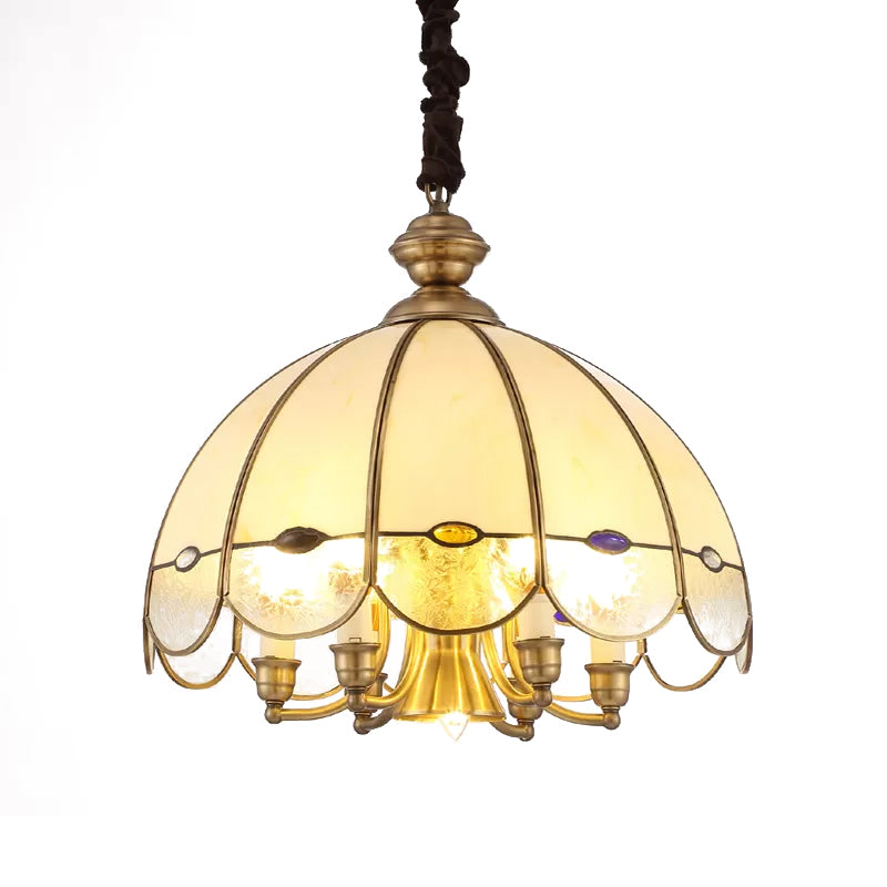 Bubble Glass Scalloped Chandelier Lighting Colonial 6-Head Dining Room Pendant in Gold with Bead Clearhalo 'Ceiling Lights' 'Chandeliers' Lighting' options 1454232